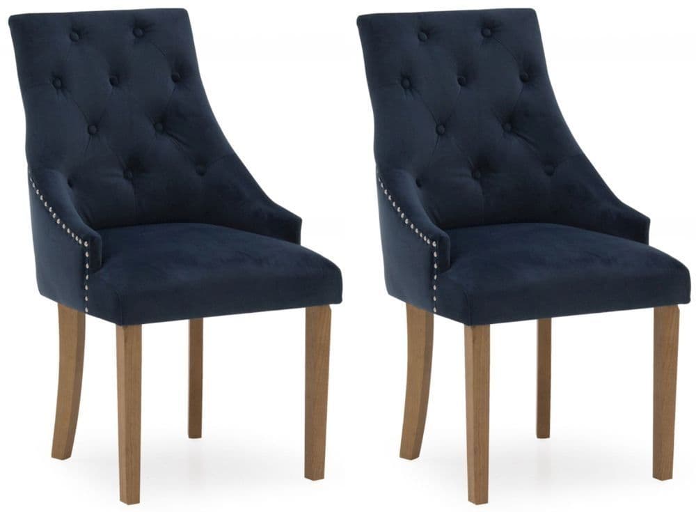 Royal Pair of Dining Chairs in Velvet & Midnight Blue