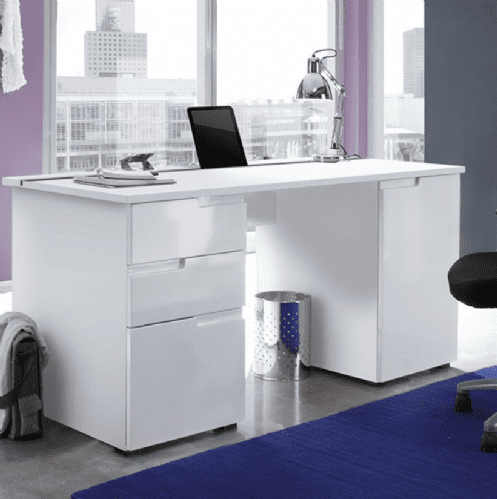 Serene Large White Gloss Computer Desk Office Workstation S15