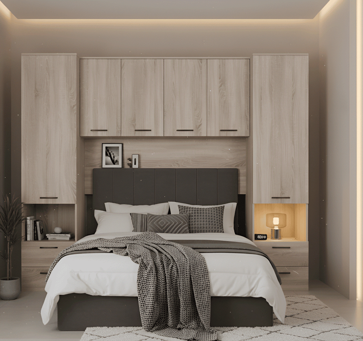 Miracle Sonoma Oak Effect Overbed Unit with Double or Kingsize Bed Bedroom Furniture SET - 3152/MIA