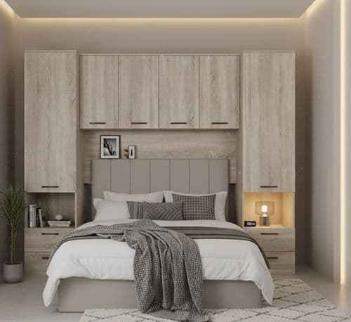 Miracle Sonoma Oak Effect Overbed Unit with Double or Kingsize Bed Bedroom Furniture SET - 3152/MIA