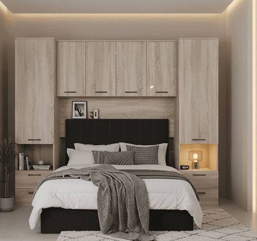 Miracle Sonoma Oak Effect Overbed Unit with Double or Kingsize Bed Bedroom Furniture SET - 3152/MIA
