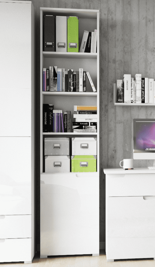 Serene Tall Bookcase with White Gloss Door Storage shelves S12 2620RZ