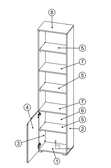 Serene Tall Bookcase with White Gloss Door Storage shelves S12 2620RZ