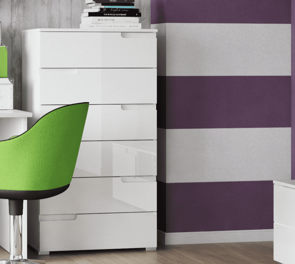 Serene Tall ,Chest of Drawers in Glossed White