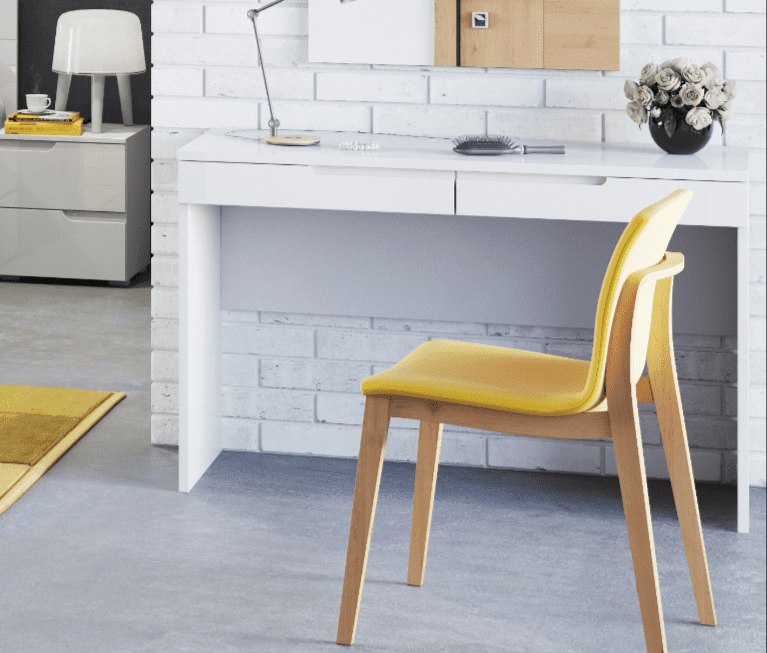 Serene White Gloss Slim Dressing Table Desk With Drawers S31