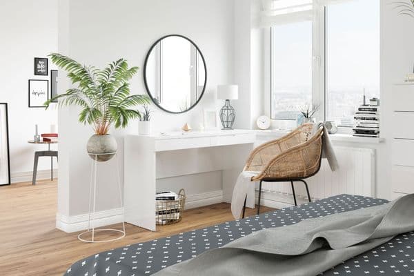 Serene White Gloss Slim Dressing Table Desk With Drawers S31