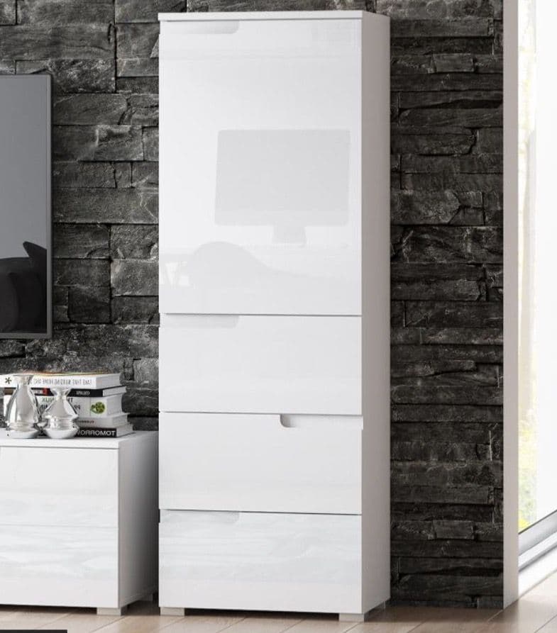 Cellini White Gloss Slim Tallboy Storage Unit - S11