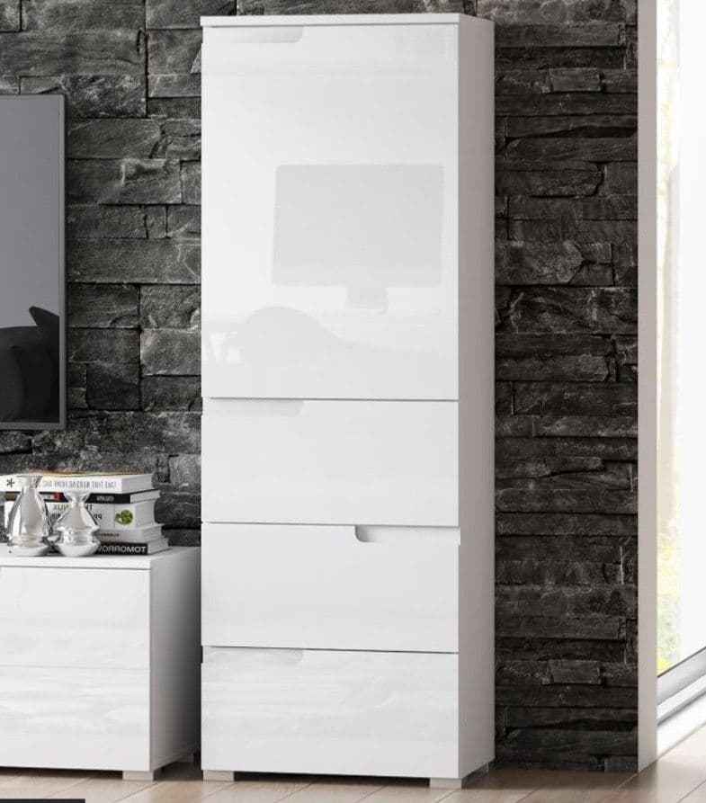 Serene White Gloss Slim Tallboy Storage Unit - S11