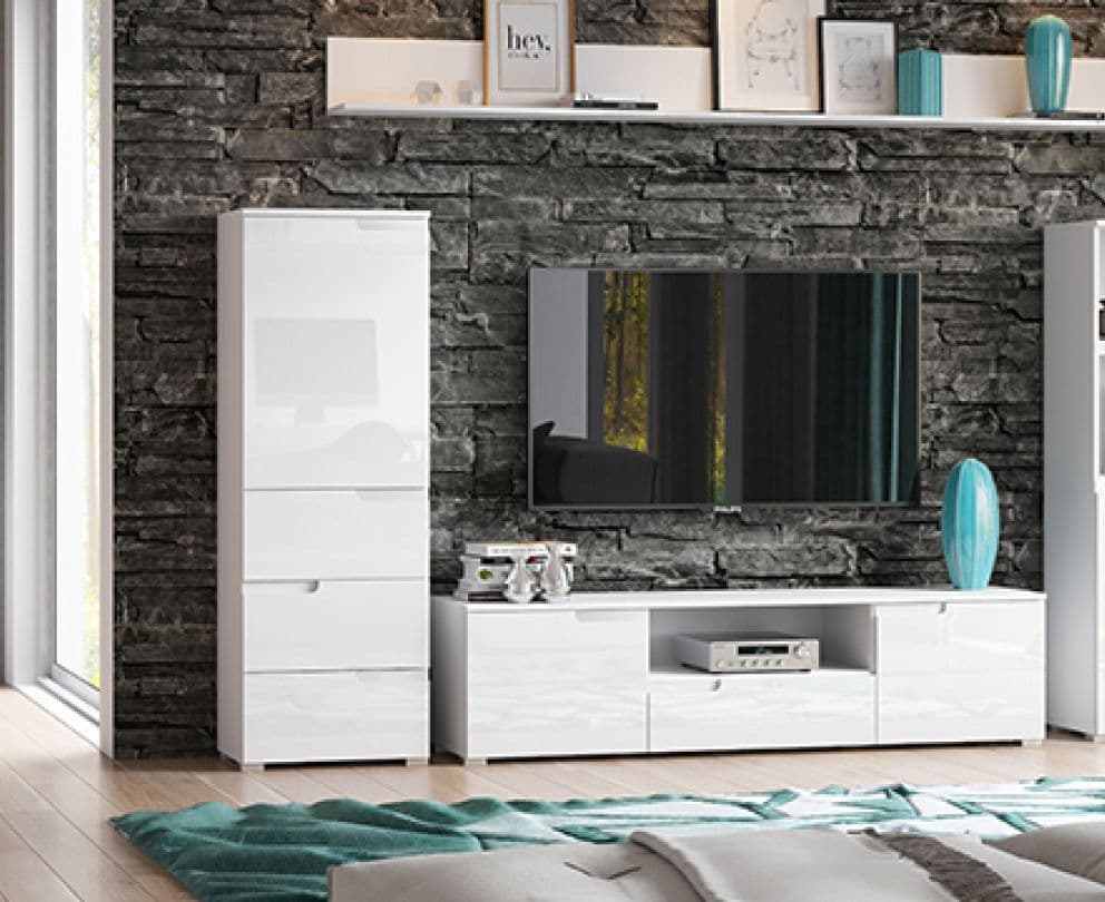Cellini White Gloss Slim Tallboy Storage Unit - S11