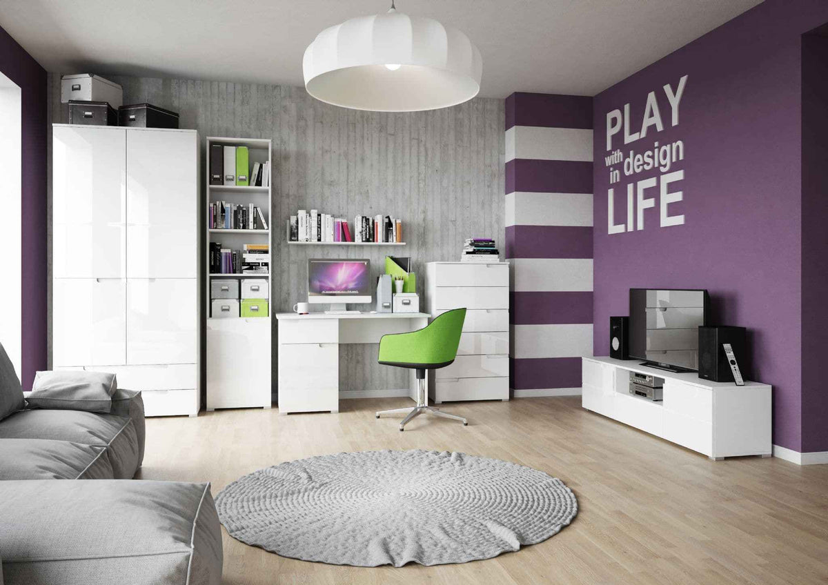 Serene Tall Bookcase with Doors in Glossed White S13