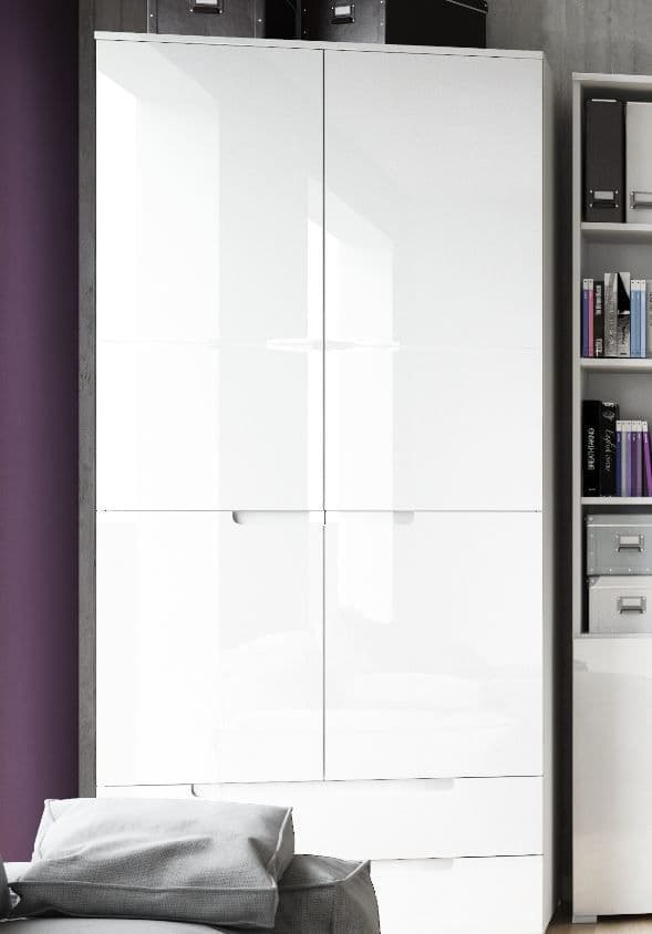 Serene White High Gloss 2 Door 2 Drawer Wardrobe S28