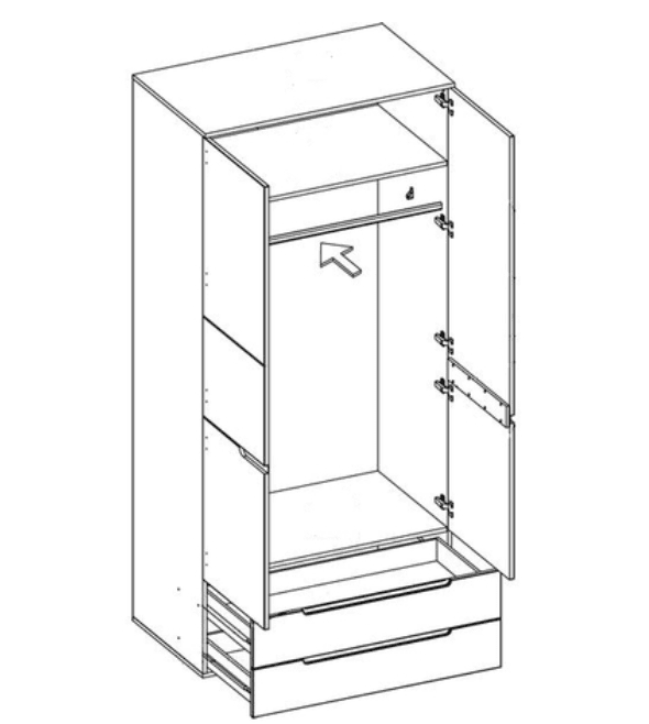 Serene White High Gloss 2 Door 2 Drawer Wardrobe S28 2925RZ