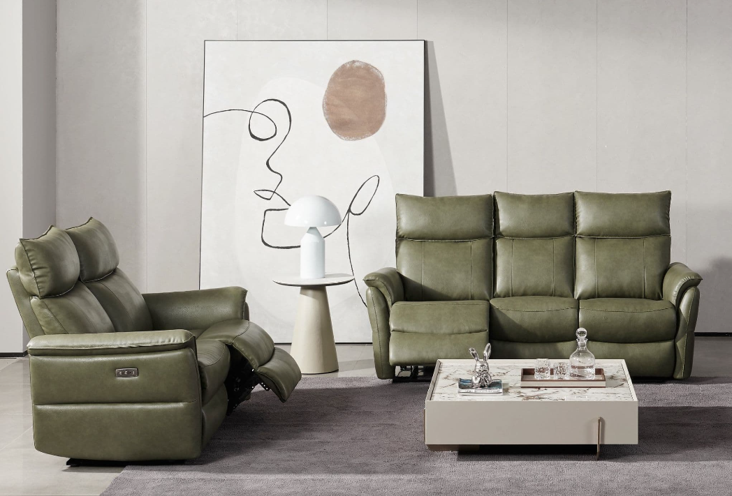 Cerrino PU Electric 2 Seater Recliner Sofa Vintage Green