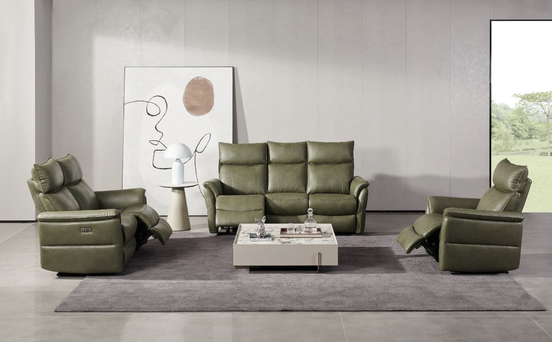 Cerrino PU Electric 3 Seater Recliner Sofa Vintage Green