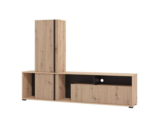 Heraklion Artisan Oak Effect Slatted TV Entertainment Unit - 11013496