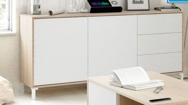 Palmer White And Oak Effect 2 Door 3 Drawer Sideboard -016623F