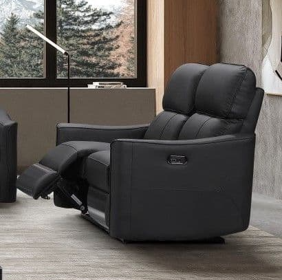 Claudio Black Leather 2 Seater Electric Recliner Sofa