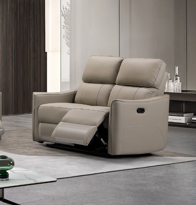 Claudio Taupe Leather 2 Seater Electric Recliner Sofa