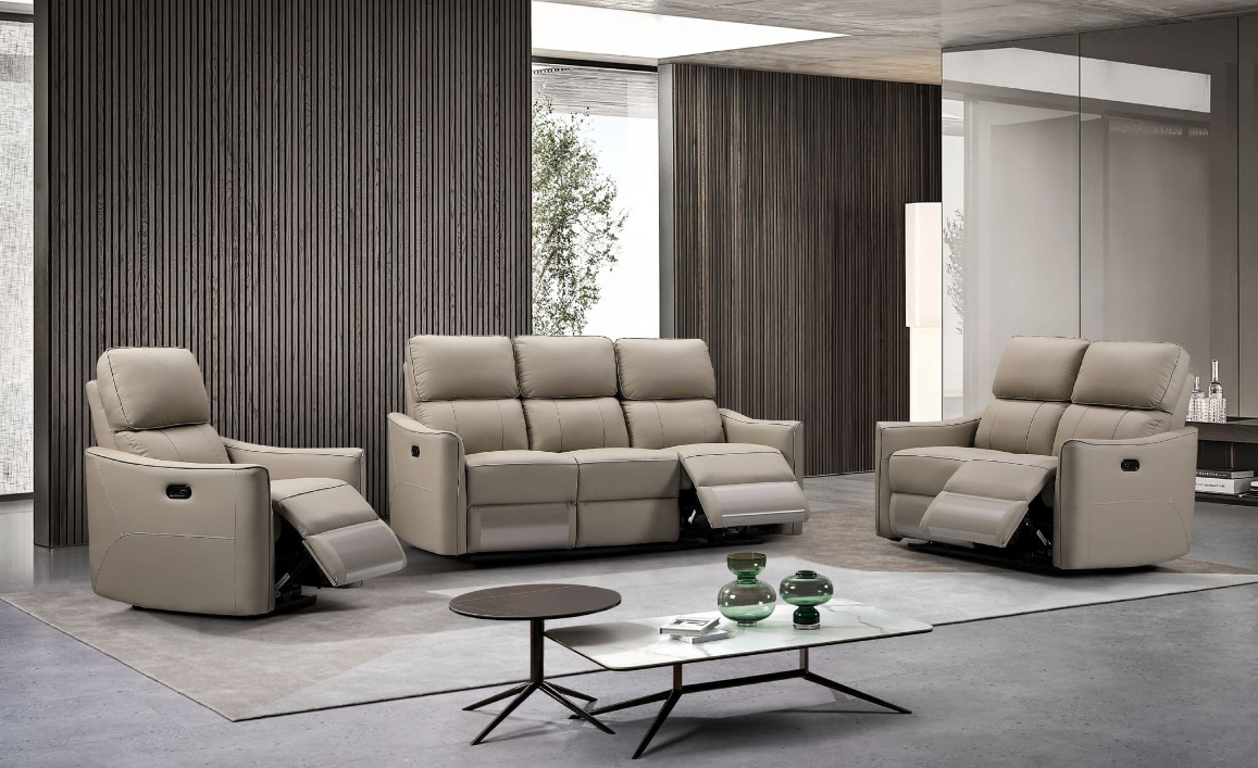 Claudio Taupe Leather 2 Seater Electric Recliner Sofa