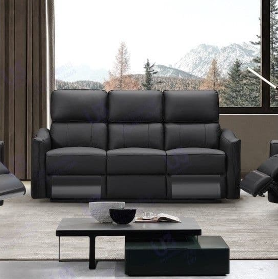 Claudio Black Leather Electric 3 Seater Recliner Sofa