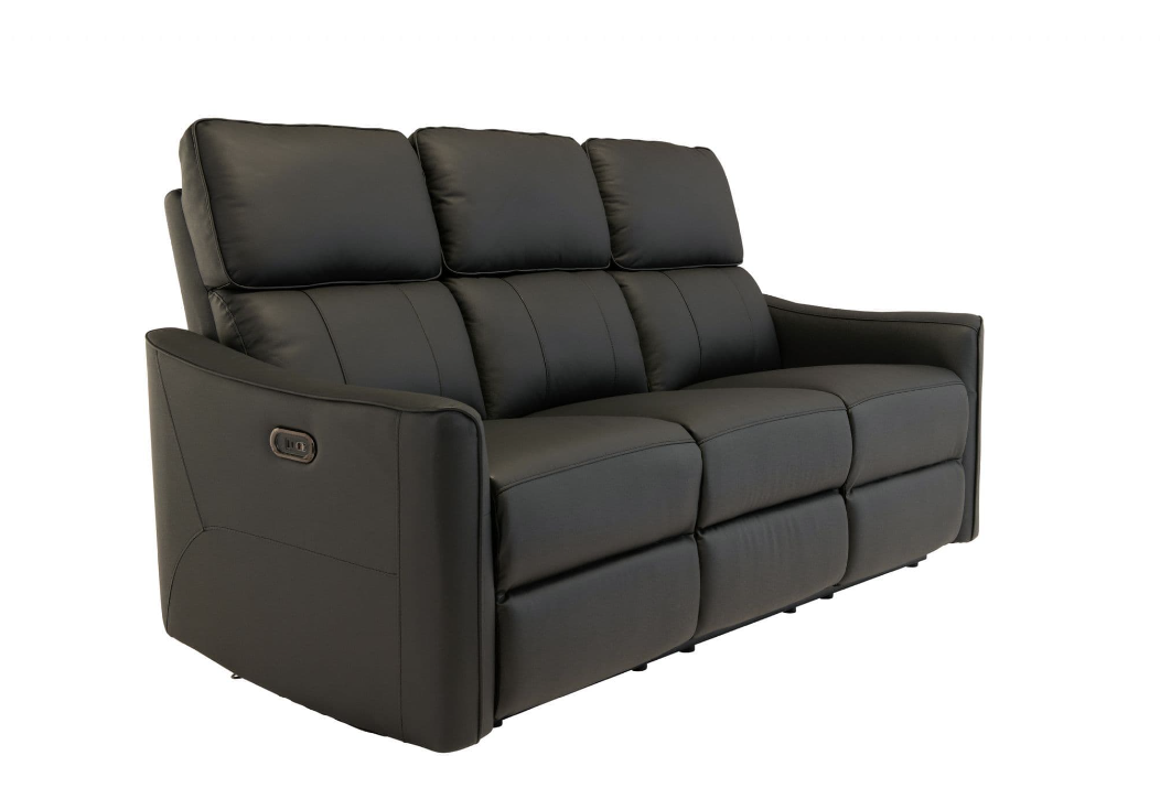 Claudio Black Leather Electric 3 Seater Recliner Sofa