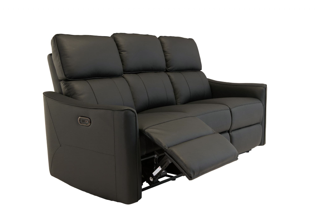Claudio Black Leather Electric 3 Seater Recliner Sofa