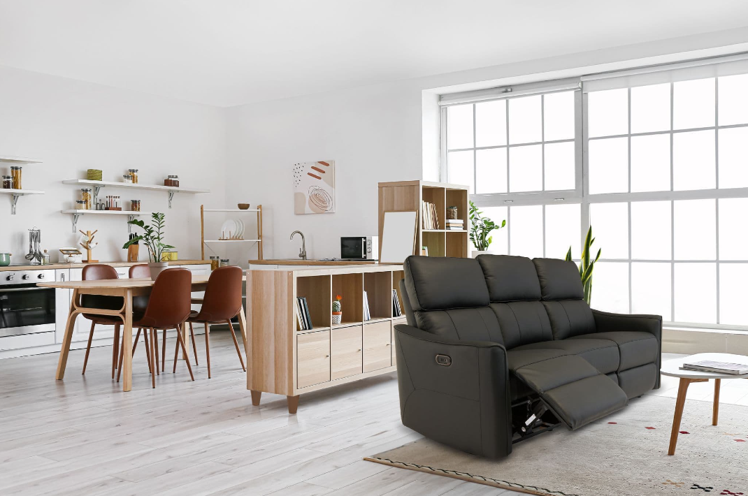 Claudio Black Leather Electric 3 Seater Recliner Sofa