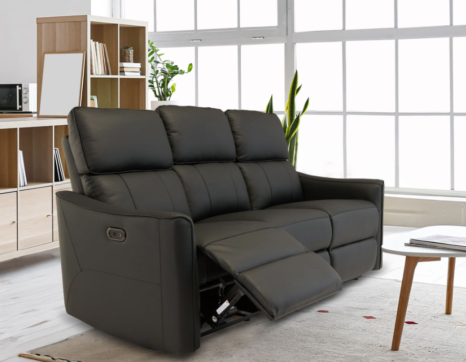 Claudio Black Leather Electric 3 Seater Recliner Sofa
