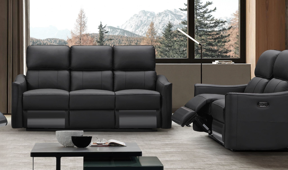 Claudio Black Leather Electric 3 Seater Recliner Sofa