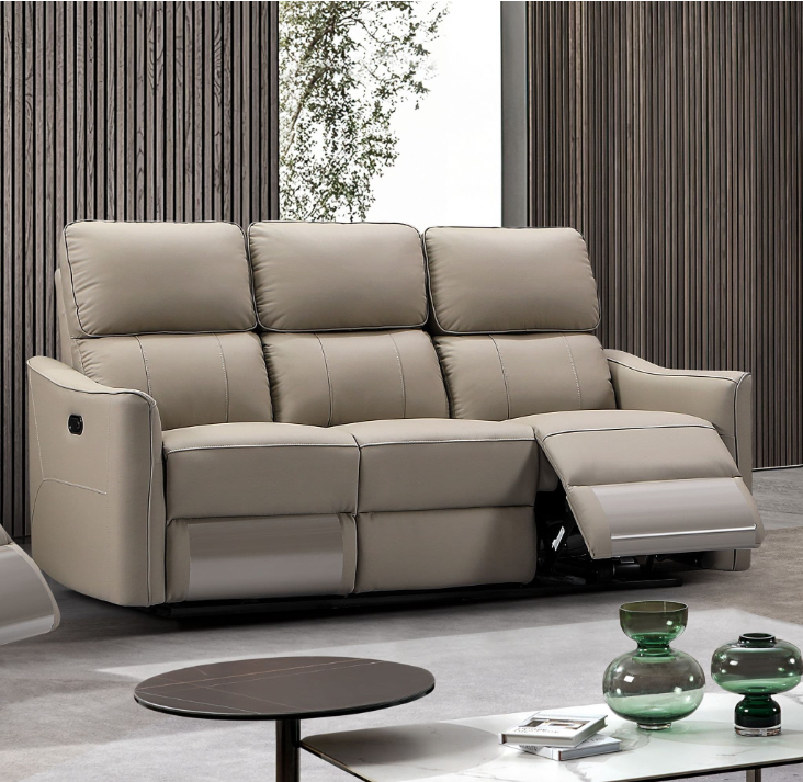 Claudio Taupe Leather Electric 3 Seater Recliner Sofa