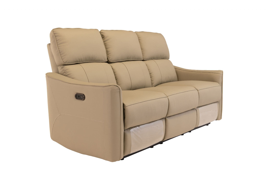 Claudio Taupe Leather Electric 3 Seater Recliner Sofa