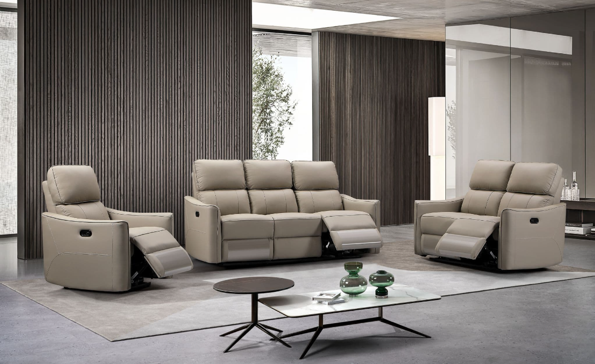 Claudio Taupe Leather Electric 3 Seater Recliner Sofa