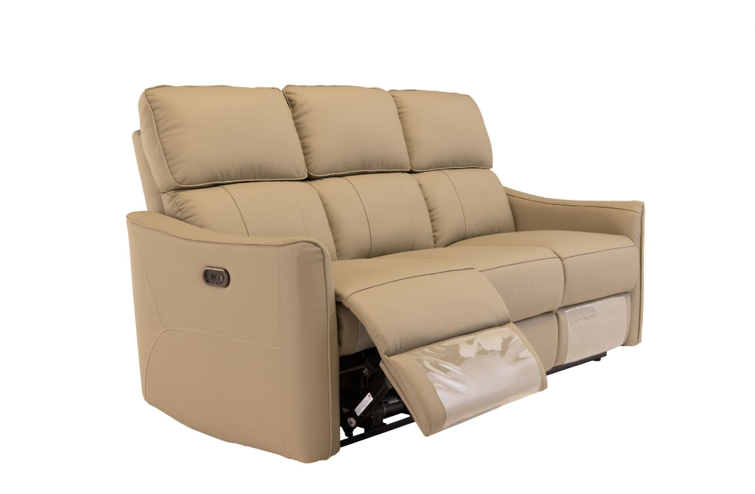 Claudio Taupe Leather Electric 3 Seater Recliner Sofa