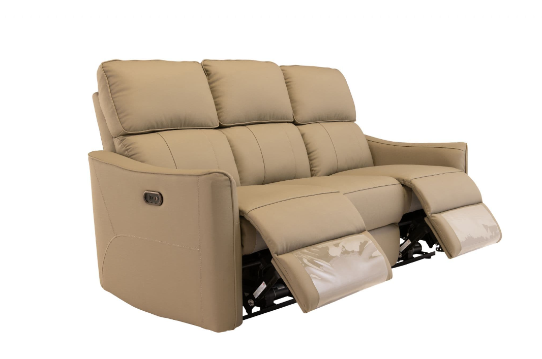 Claudio Taupe Leather Electric 3 Seater Recliner Sofa