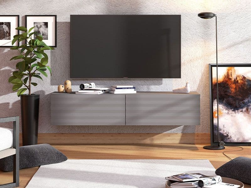 Clarvon Graphite Grey Wall Mounted Floating Wide Large TV Entertainment Unit 11013549