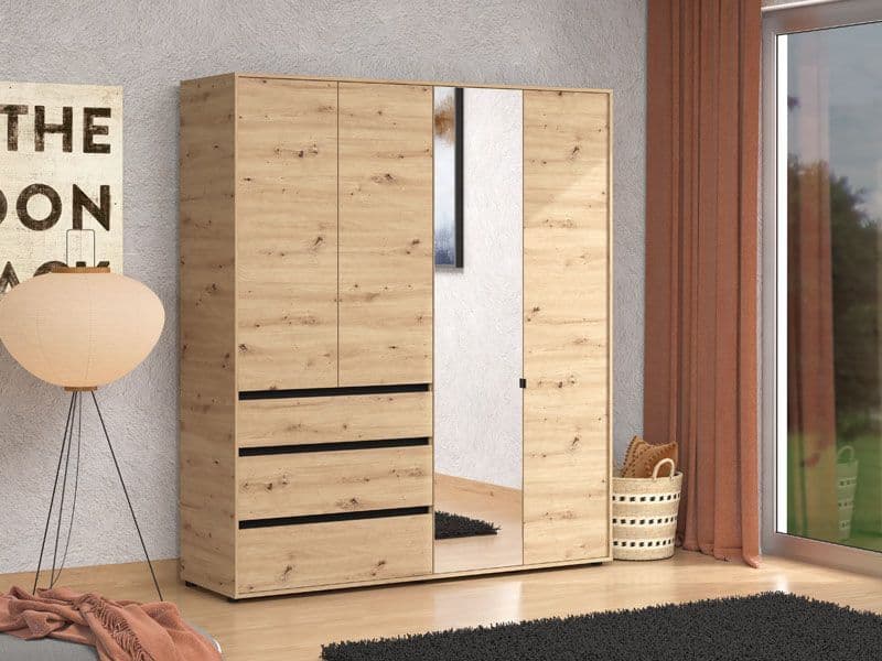 Bellington Artisan Oak Effect 4 Door 3 Drawer Mirrored Wardrobe - 11014097