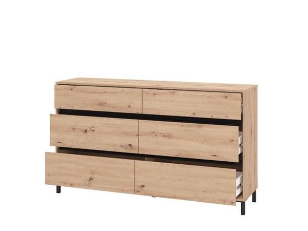 Bellington Industrial Oak Effect 6 Drawer Wide 157cm Chest of Drawers - 11014257