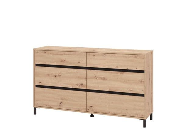 Bellington Industrial Oak Effect 6 Drawer Wide 157cm Chest of Drawers - 11014257