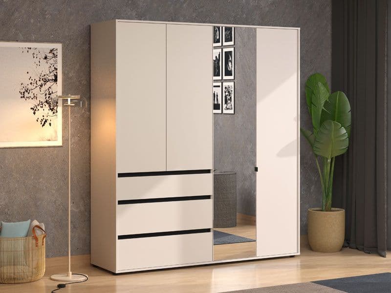 Bellington Matte Cashmere 4 Door 3 Drawer Mirrored Wardrobe - 11014287