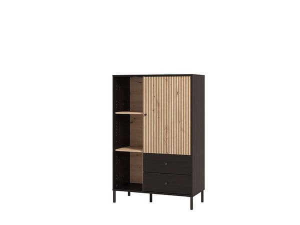 Bevalon Slatted Artisan Oak Effect And Black Low Short Showcase Display Cabinet 11013545