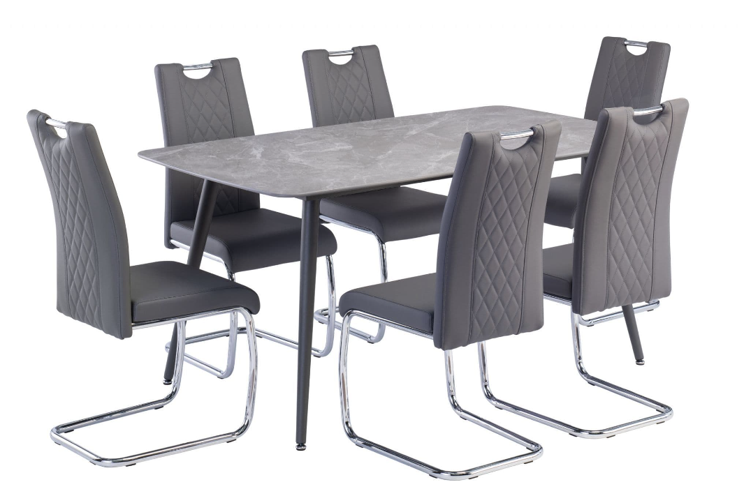 Coveli 160cm Grey Sintered Stone Dining Table Top With Grey Legs