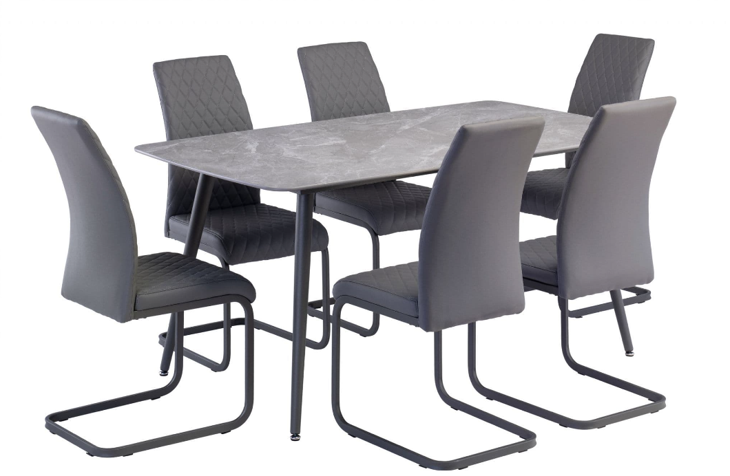 Coveli 160cm Grey Sintered Stone Dining Table Top With Grey Legs