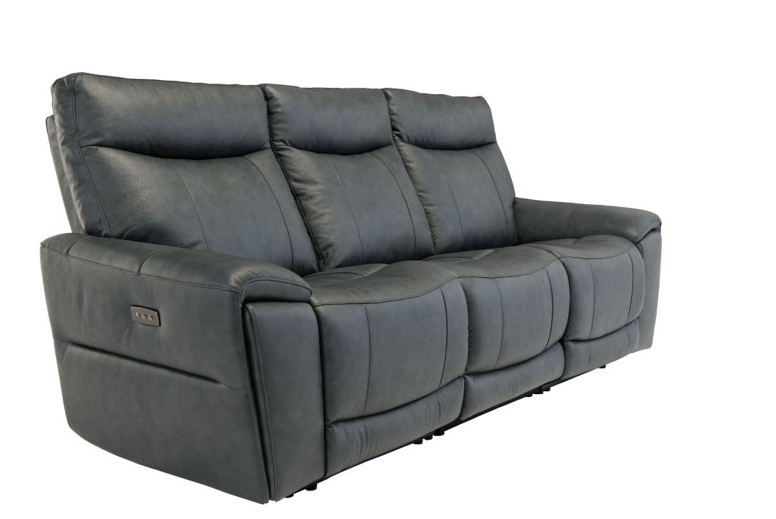 Danetto Vintage Blue Leather 3 Seater Electric Recliner Sofa