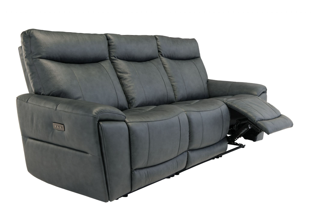 Danetto Vintage Blue Leather 3 Seater Electric Recliner Sofa