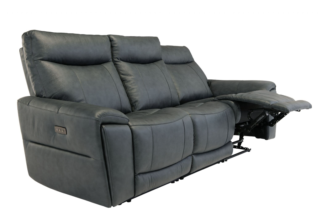 Danetto Vintage Blue Leather 3 Seater Electric Recliner Sofa