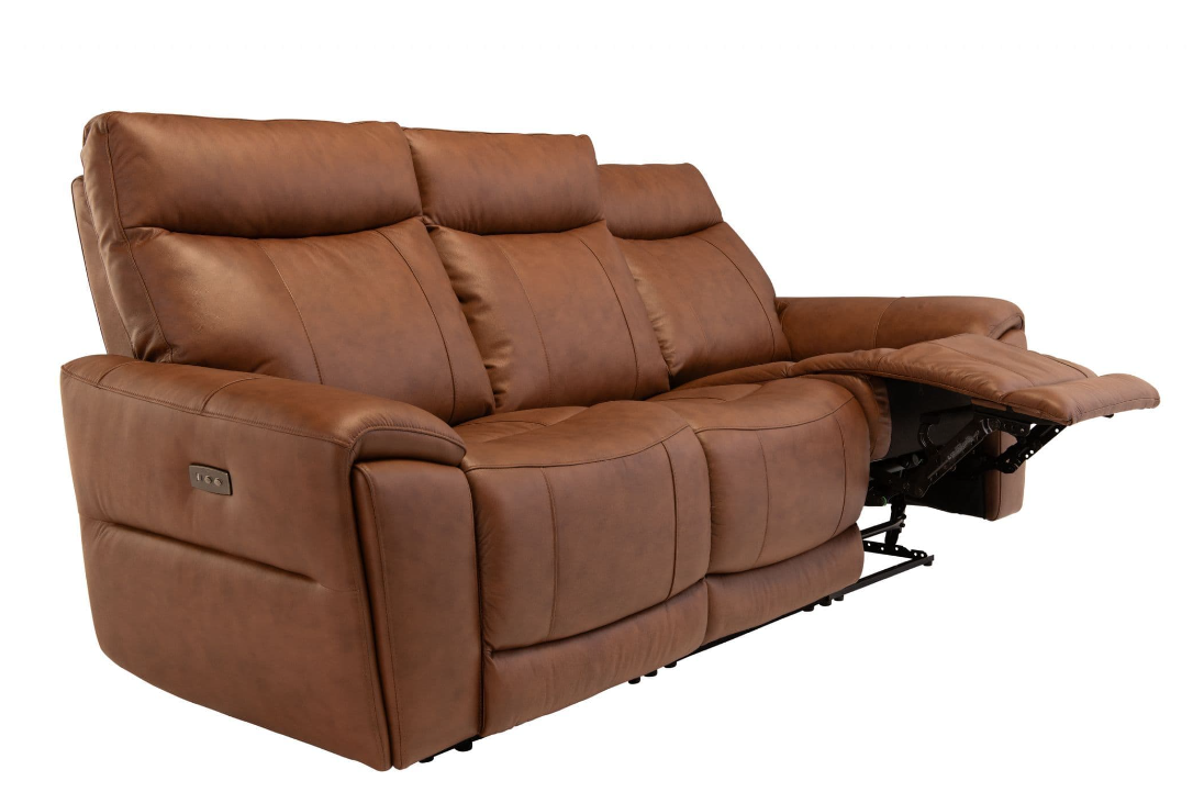 Danetto Vintage Tan Leather 3 Seater Electric Recliner Sofa