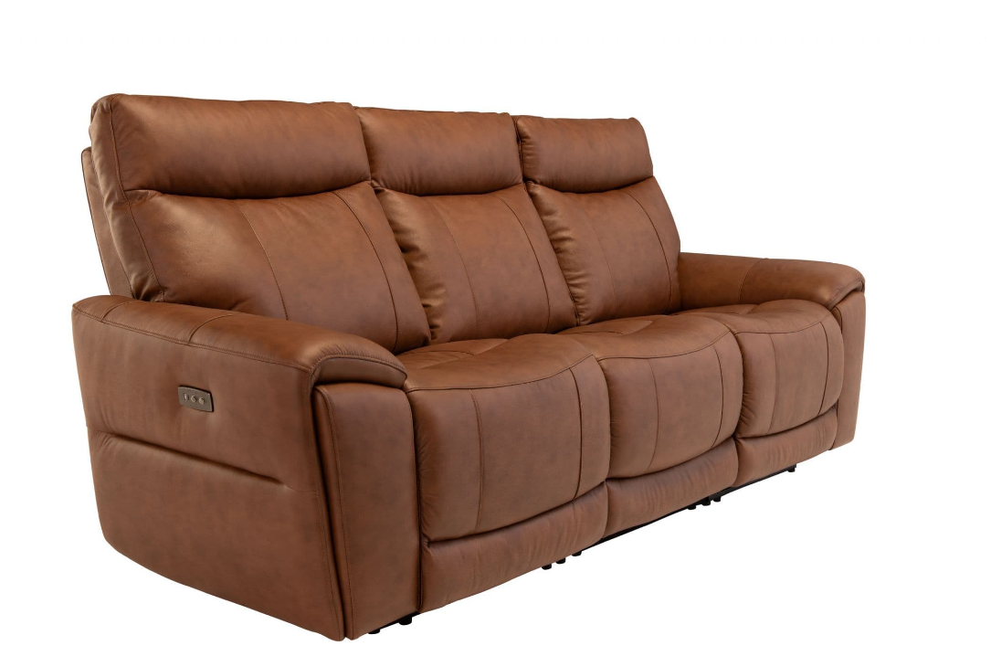Danetto Vintage Tan Leather 3 Seater Electric Recliner Sofa