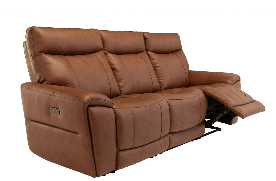 Danetto Vintage Tan Leather 3 Seater Electric Recliner Sofa