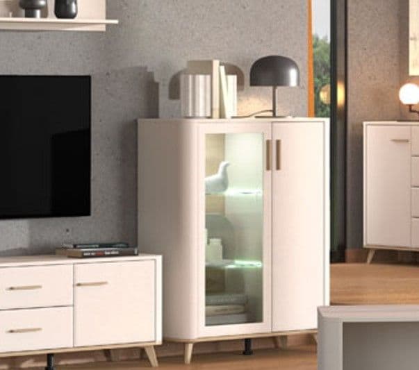 Darvaux Cashmere And Oak Effect Low 2 Door Showcase Display Cabinet Unit - 11014452