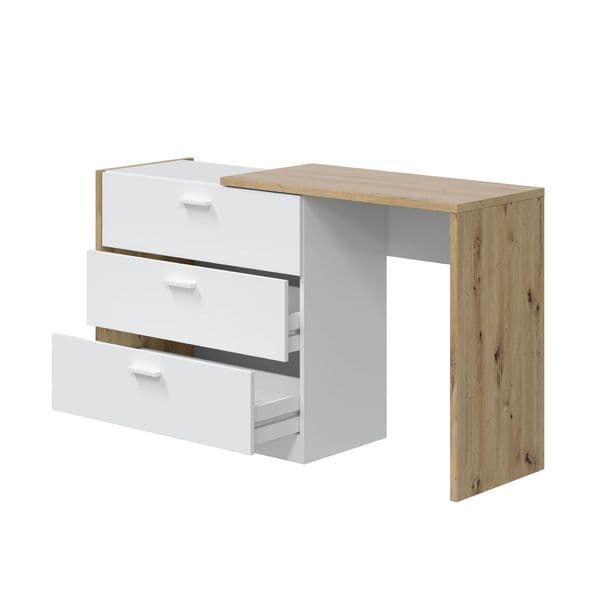 Diver Space Saving Chest of Drawer Desk in White and Oak-017849W